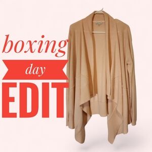 BOXING DAY EDIT Garnet Hill 100% Cashmere Pale Pink Drape Front Cardigan Medium